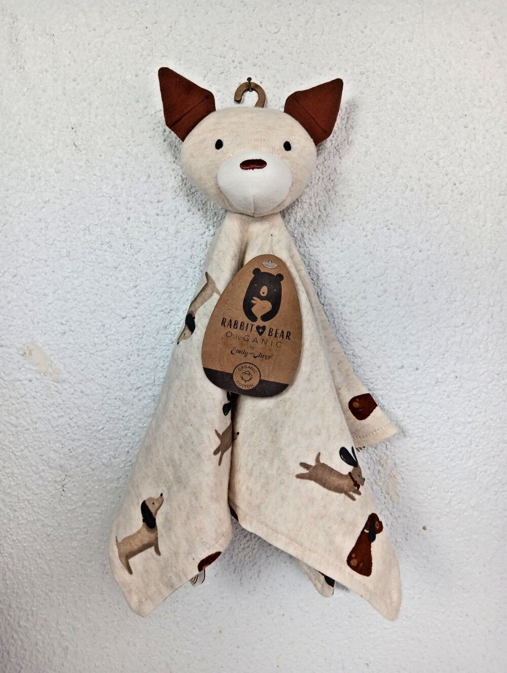 Rabbit + Bear Organic Puppy Dog Cream Lovey Security by Emily & Oliver NWT